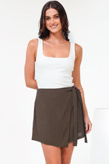 Pietra Skorts - Front Wrap with Tie and Shorts with Pockets in Chocolate