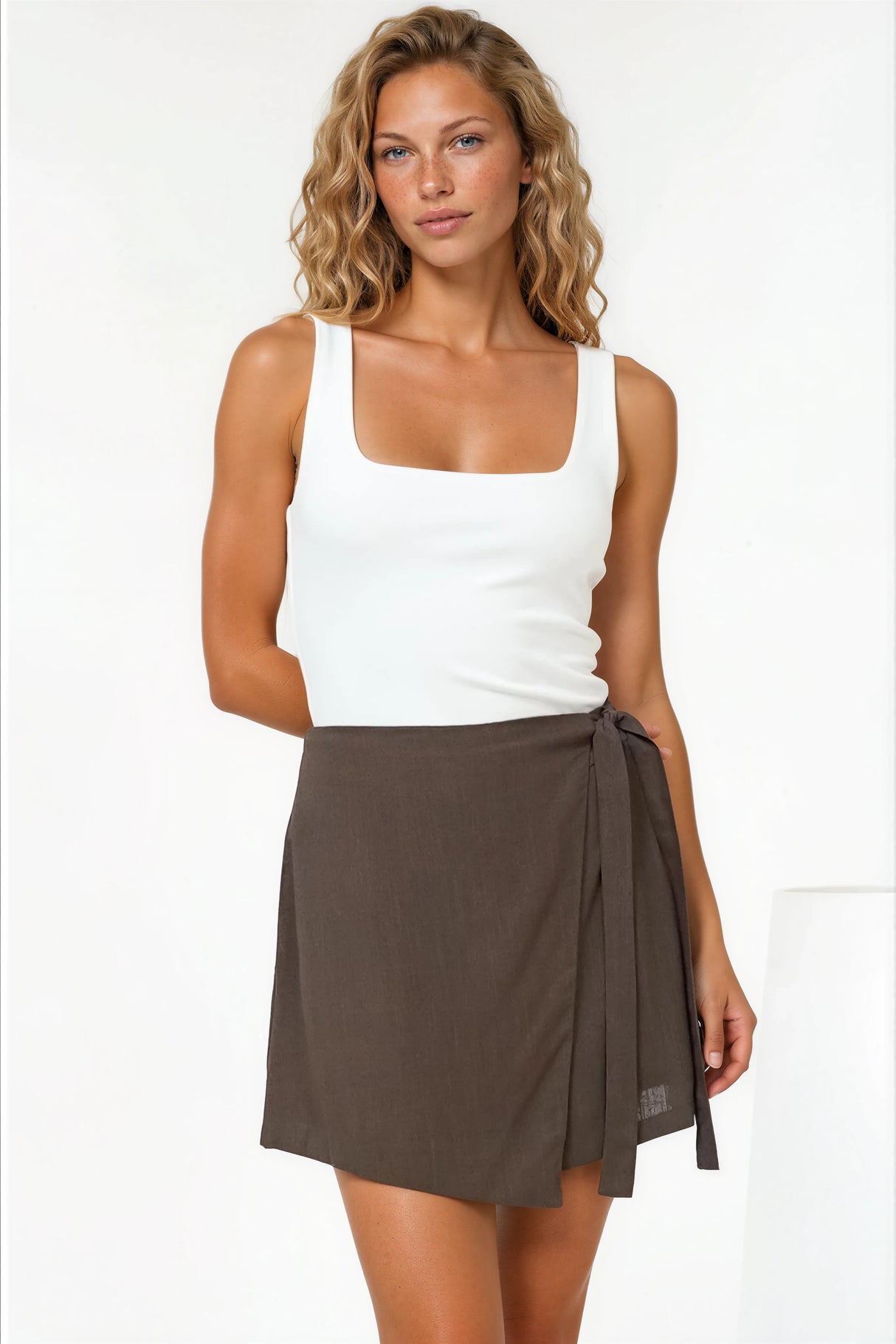 Pietra Skorts - Front Wrap with Tie and Shorts with Pockets in Chocolate
