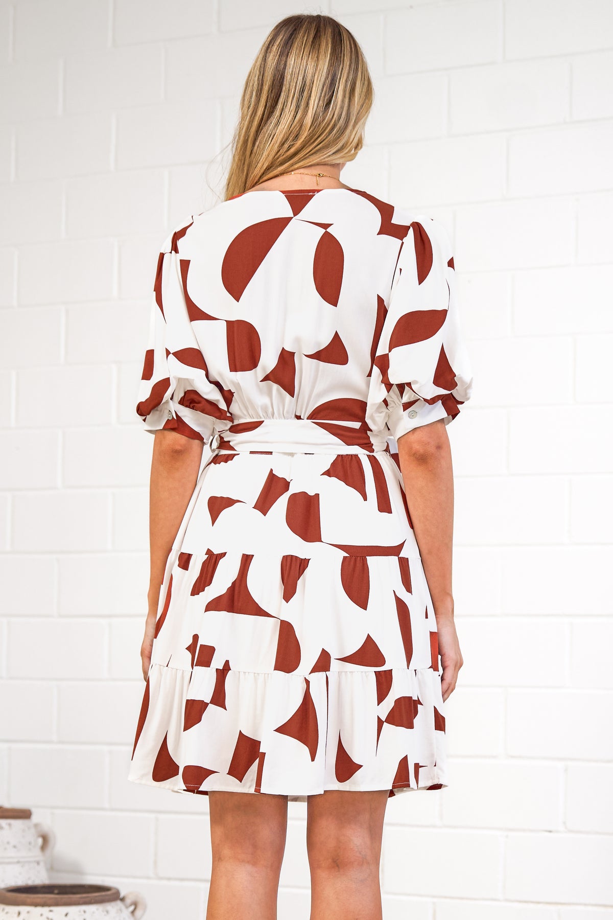 Pippa Mini Dress - V-Neck Wrap Dress with Short Balloon Sleeves in Oasis Print