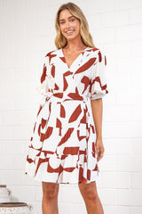 Pippa Mini Dress - V-Neck Wrap Dress with Short Balloon Sleeves in Oasis Print