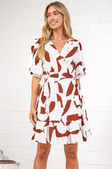 Pippa Mini Dress - V-Neck Wrap Dress with Short Balloon Sleeves in Oasis Print