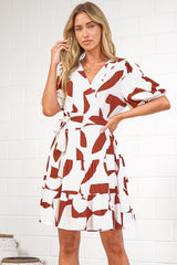 Pippa Mini Dress - V-Neck Wrap Dress with Short Balloon Sleeves in Oasis Print