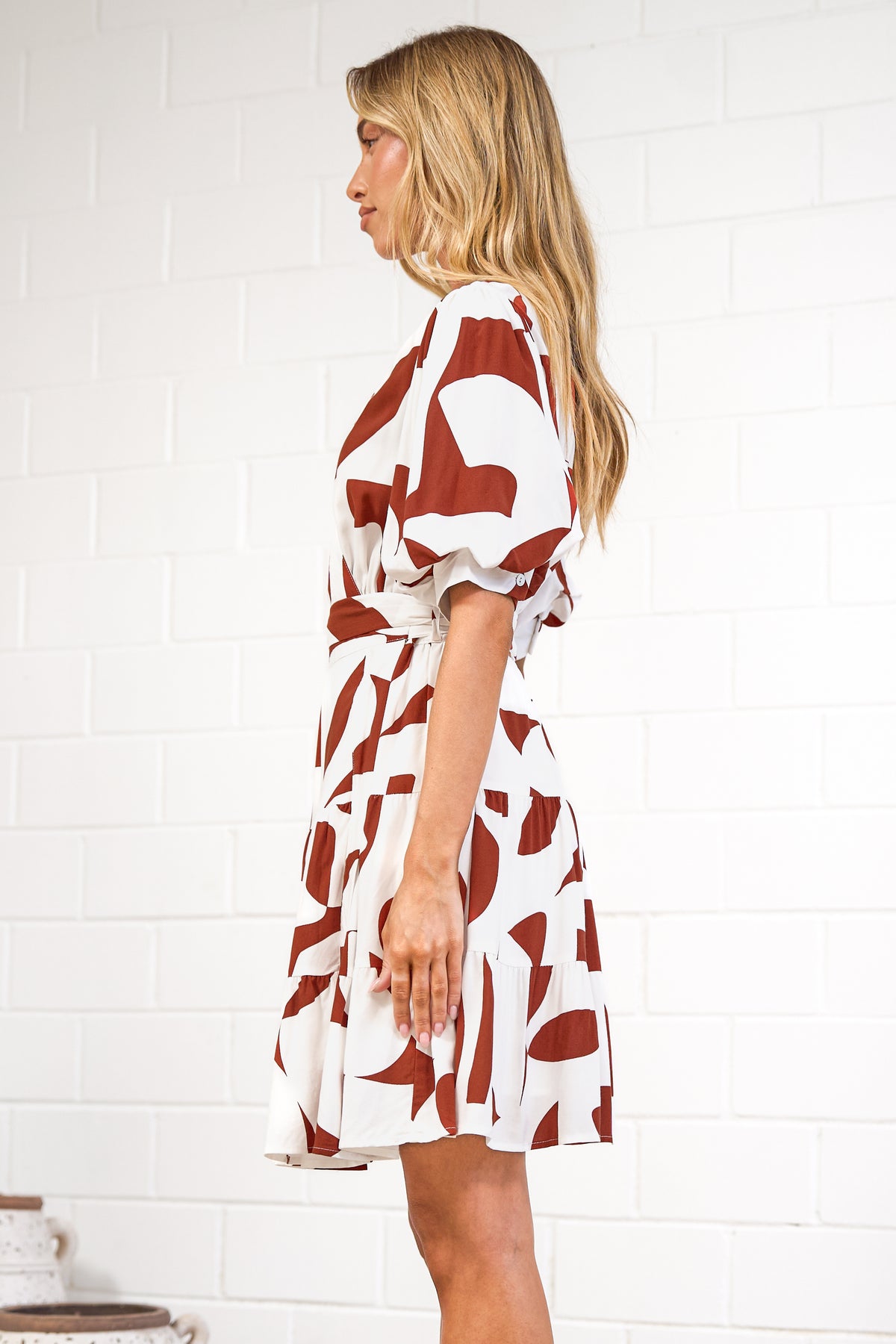 Pippa Mini Dress - V-Neck Wrap Dress with Short Balloon Sleeves in Oasis Print