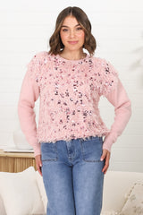 Pixie Jumper - Fluffy Sequin Decal Jumper in Pink