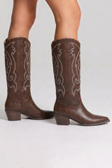 Bentley Embroidered Cowboy Boots- Chocolate