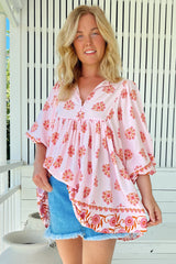 JAASE - Polli Blouse: Balloon Sleeve Smock Top in Desert Wildflowers Print