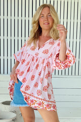 JAASE - Polli Blouse: Balloon Sleeve Smock Top in Desert Wildflowers Print