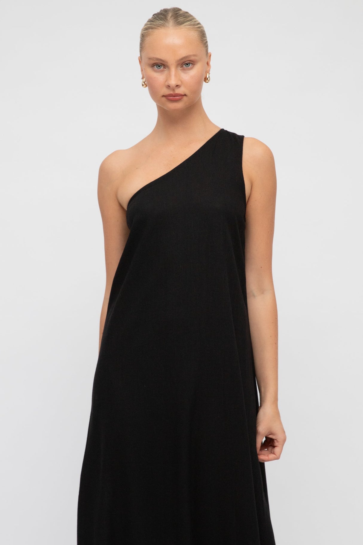 Polly Maxi Dress - One Shoulder Sun Dress in Black