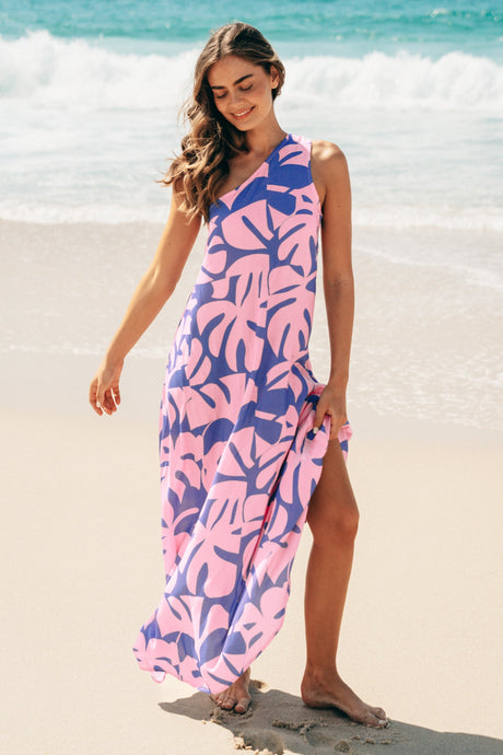 Polly Maxi Dress - One Shoulder Sun Dress in Noa Print