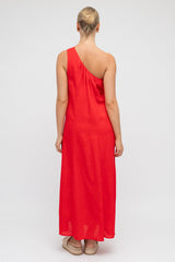 Polly Maxi Dress - One Shoulder Sun Dress in Red