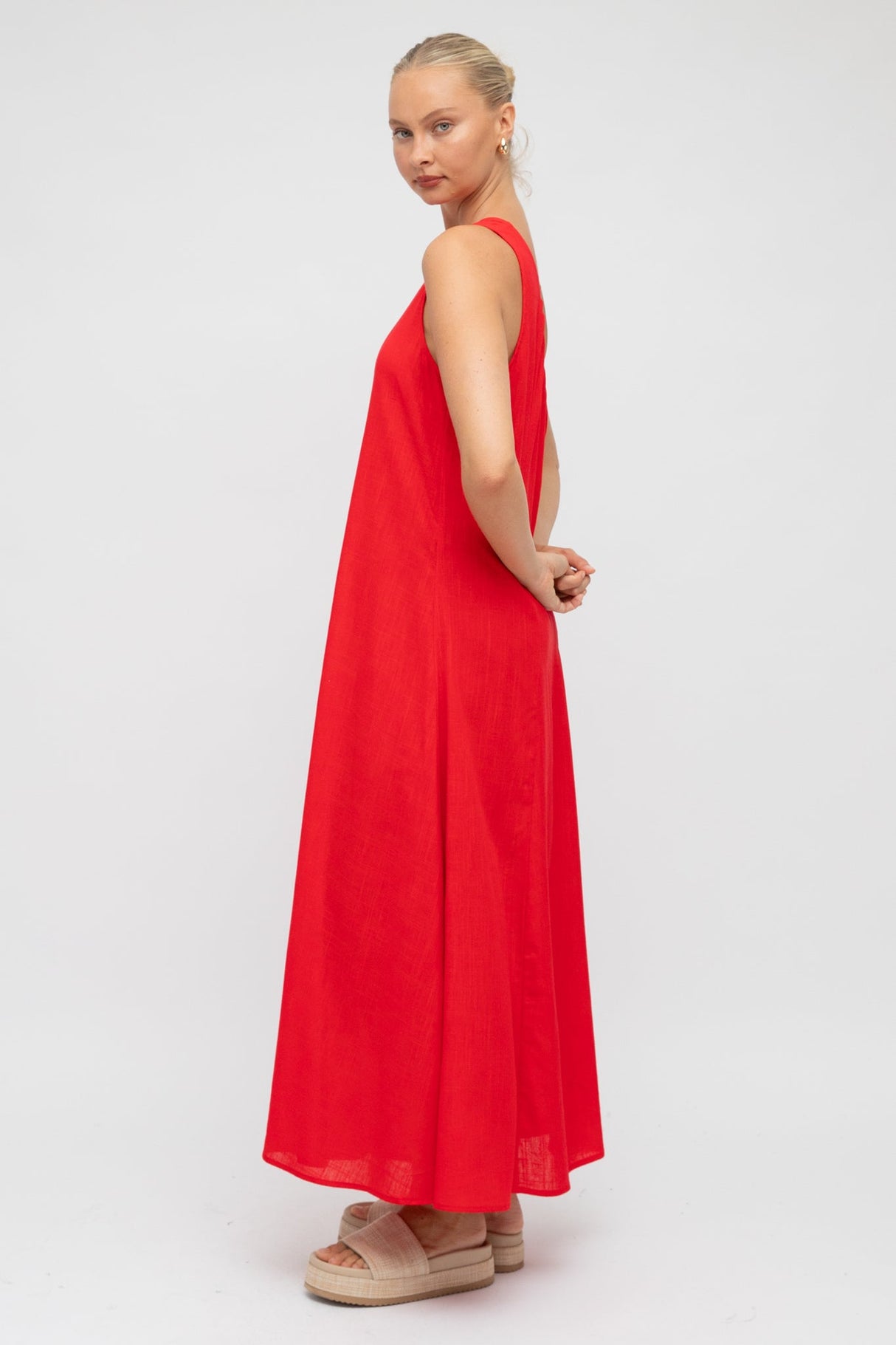 Polly Maxi Dress - One Shoulder Sun Dress in Red