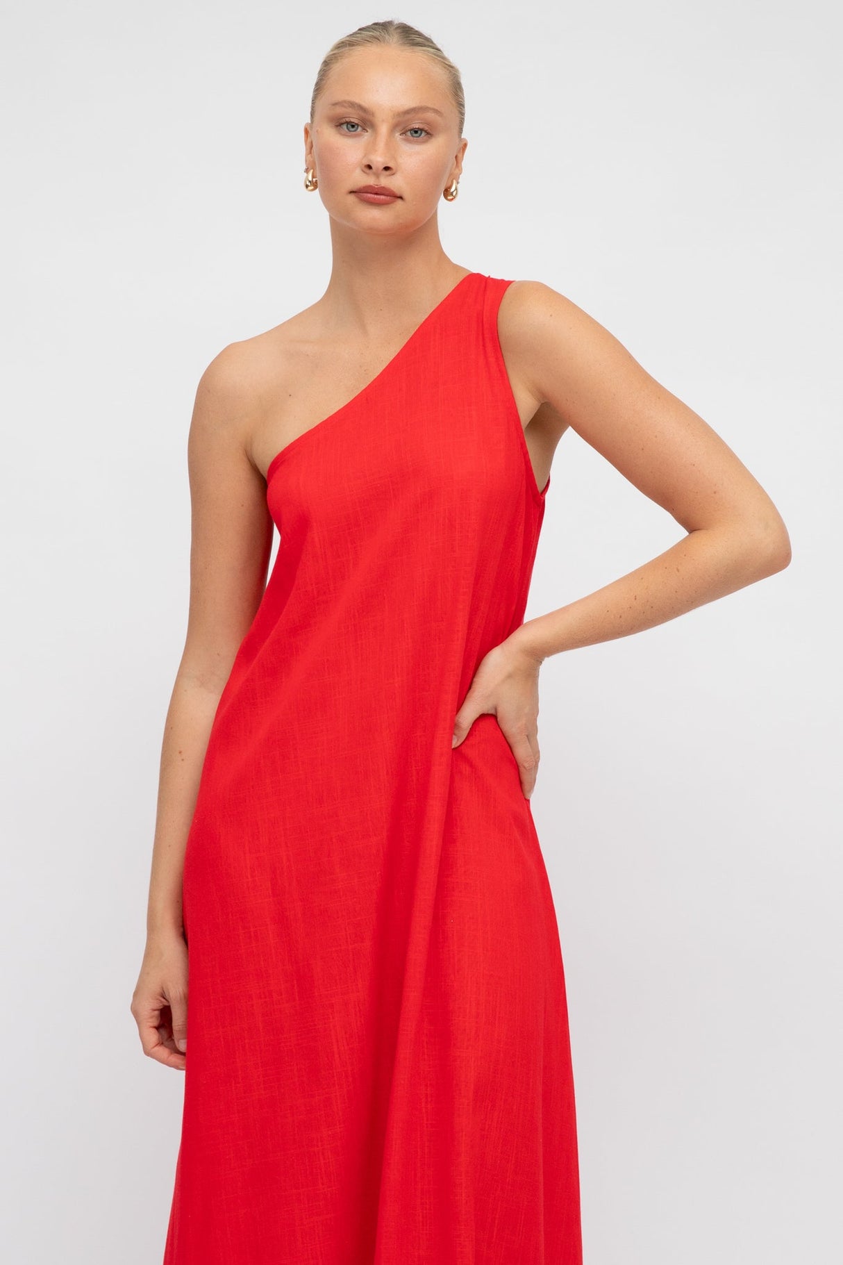 Polly Maxi Dress - One Shoulder Sun Dress in Red