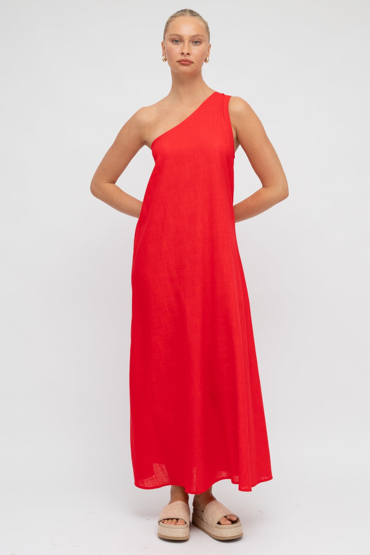 Polly Maxi Dress - One Shoulder Sun Dress in Red