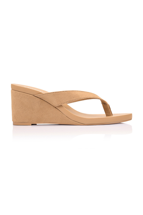 Polly Thong Wedges - Camel Tan Micro