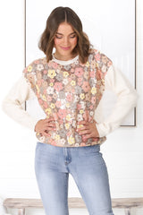 Poppet Jumper - Sequin Flower Decal Jumper in Cream