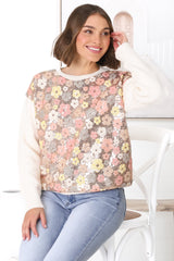 Poppet Jumper - Sequin Flower Decal Jumper in Cream