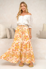 Poppy Maxi Skirt - High Waisted Tiered Skirt with Tassel Waist Tie in Alynda Print