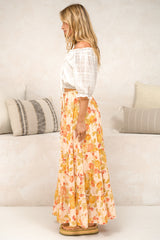 Poppy Maxi Skirt - High Waisted Tiered Skirt with Tassel Waist Tie in Alynda Print