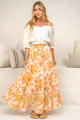 Poppy Maxi Skirt - High Waisted Tiered Skirt with Tassel Waist Tie in Alynda Print