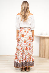 Poppy Maxi Skirt - High Waisted Tiered Skirt with Tassel Waist Tie in Maranta Print