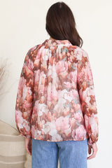 Portia Blouse - Button Down Mandarin Collar Shirt in Serafina Print
