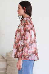 Portia Blouse - Button Down Mandarin Collar Shirt in Serafina Print