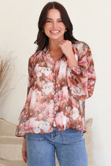 Portia Blouse - Button Down Mandarin Collar Shirt in Serafina Print