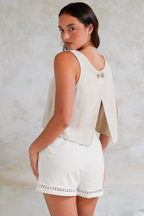 Prinnie Top - Square Neckline Open Back Crop Top in Oatmeal