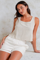 Prinnie Top - Square Neckline Open Back Crop Top in Oatmeal