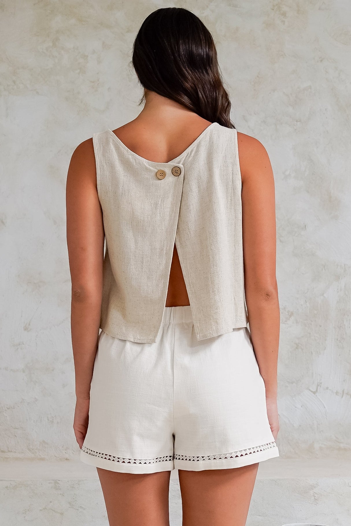 Prinnie Top - Square Neckline Open Back Crop Top in Oatmeal