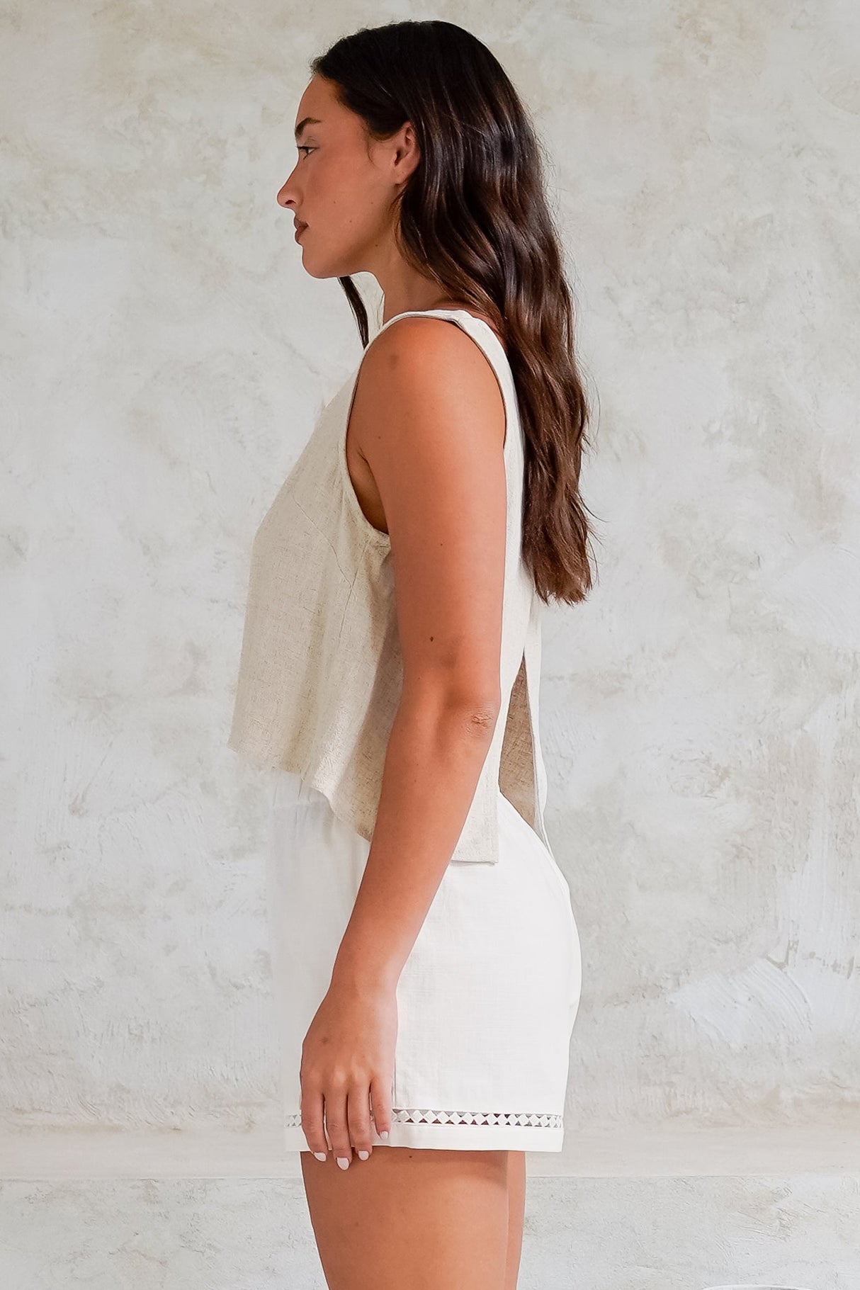 Prinnie Top - Square Neckline Open Back Crop Top in Oatmeal