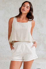 Prinnie Top - Square Neckline Open Back Crop Top in Oatmeal