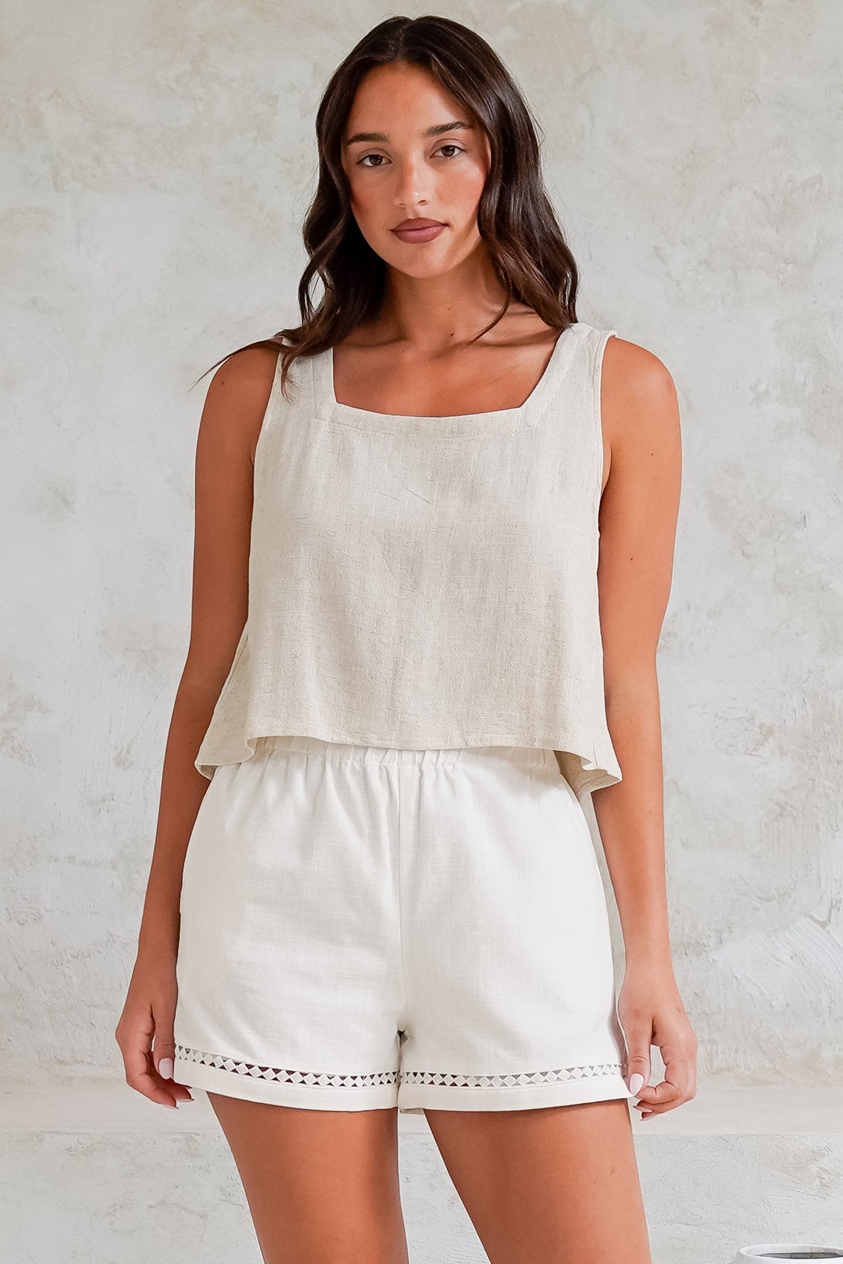 Prinnie Top - Square Neckline Open Back Crop Top in Oatmeal
