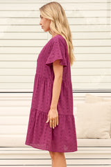 Model wearing Prisha Mini Dress in Wine from Salty Crush