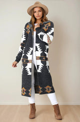 Quest Cardigan - Hooded Long Line Graphic Cardigan in Charcoal