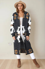 Quest Cardigan - Hooded Long Line Graphic Cardigan in Charcoal