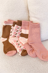 Quinby Thermal Socks 4 Pack - Pink/Brown