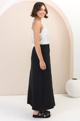 Quinn Denim Maxi Skirt - Elasticated High Waisted Denim Skirt in Black