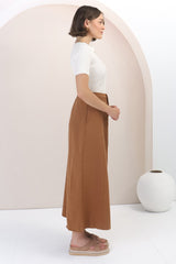 Quinn Denim Maxi Skirt - Elasticated High Waisted Denim Skirt in Tan