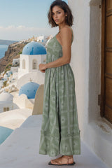 Bailie Maxi Dress - Rick Rack Detailed Sun Dress with Pockets Astra Print in Green