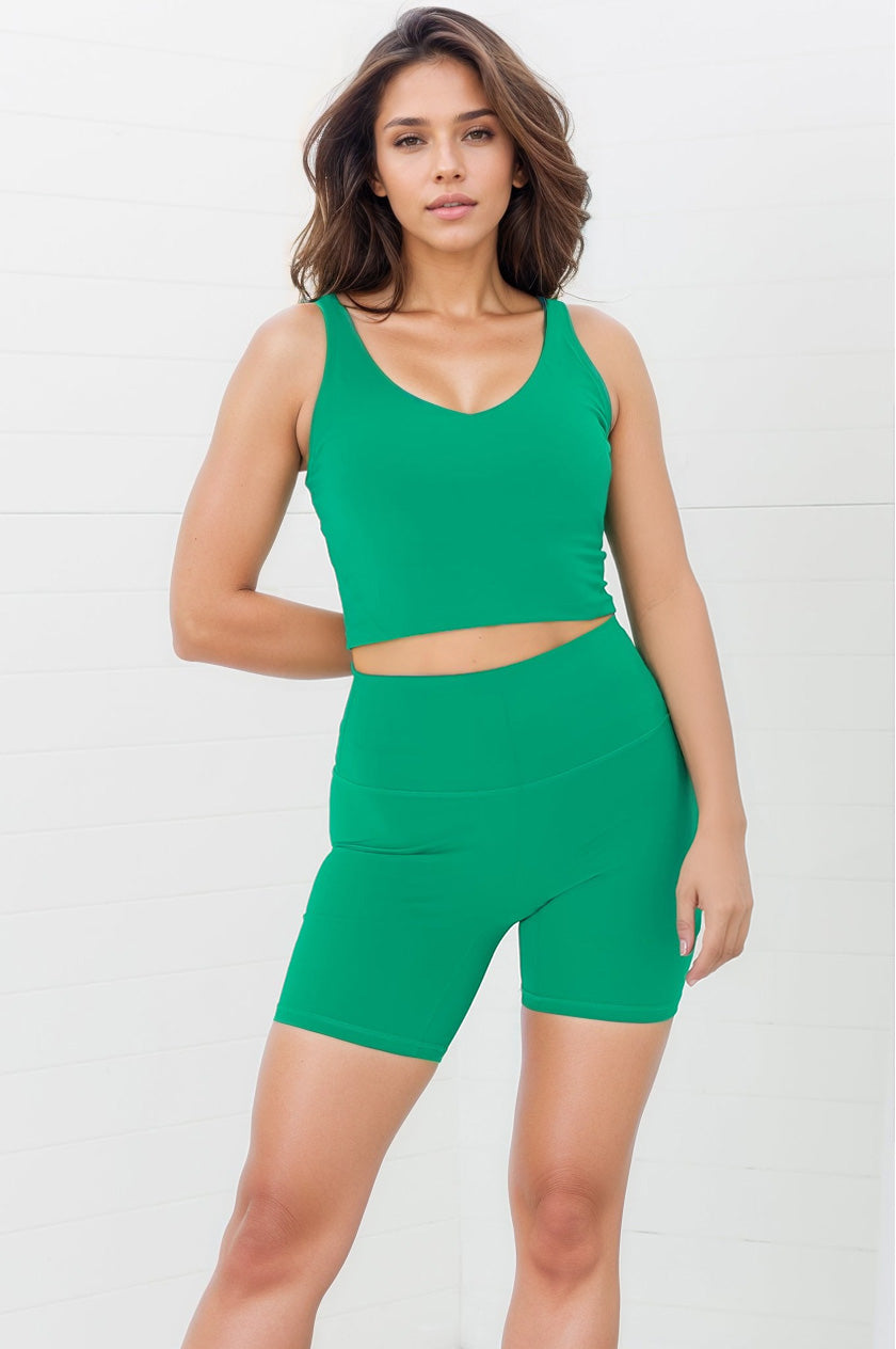 Axel Bike Shorts - Thick Highwaisted Band Bike Shorts in Verdant