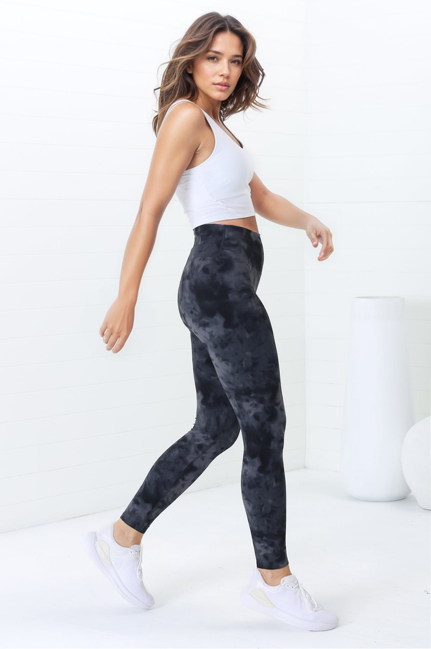 Axel Leggings - High Waisted Full Length Leggings in Grey Tie-Dye