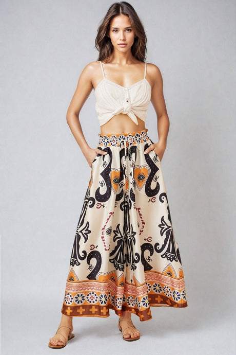 Mezza Pants - Paper Bag High Waisted Wide Leg Pant In Belrae Print