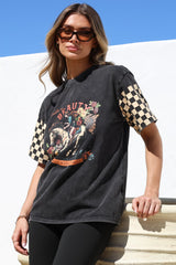 Racer T-Shirt - Crew Neck Graphic Tee in Vintage Wash Black