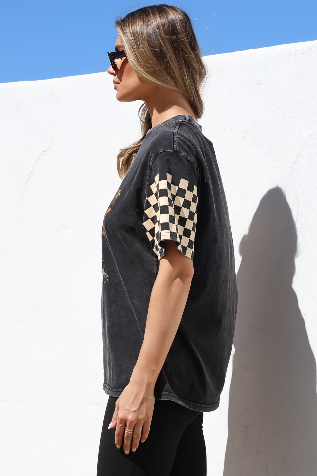 Racer T-Shirt - Crew Neck Graphic Tee in Vintage Wash Black