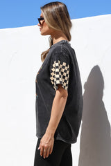 Racer T-Shirt - Crew Neck Graphic Tee in Vintage Wash Black