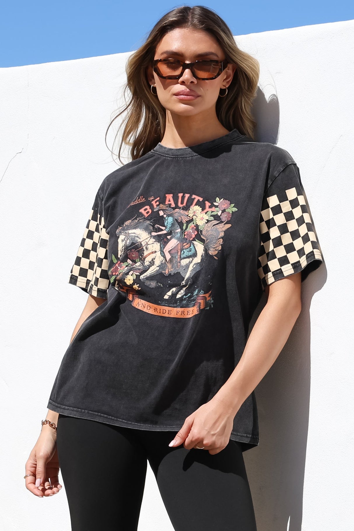 Racer T-Shirt - Crew Neck Graphic Tee in Vintage Wash Black