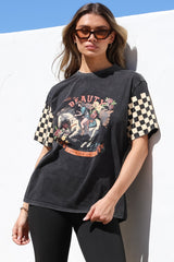 Racer T-Shirt - Crew Neck Graphic Tee in Vintage Wash Black