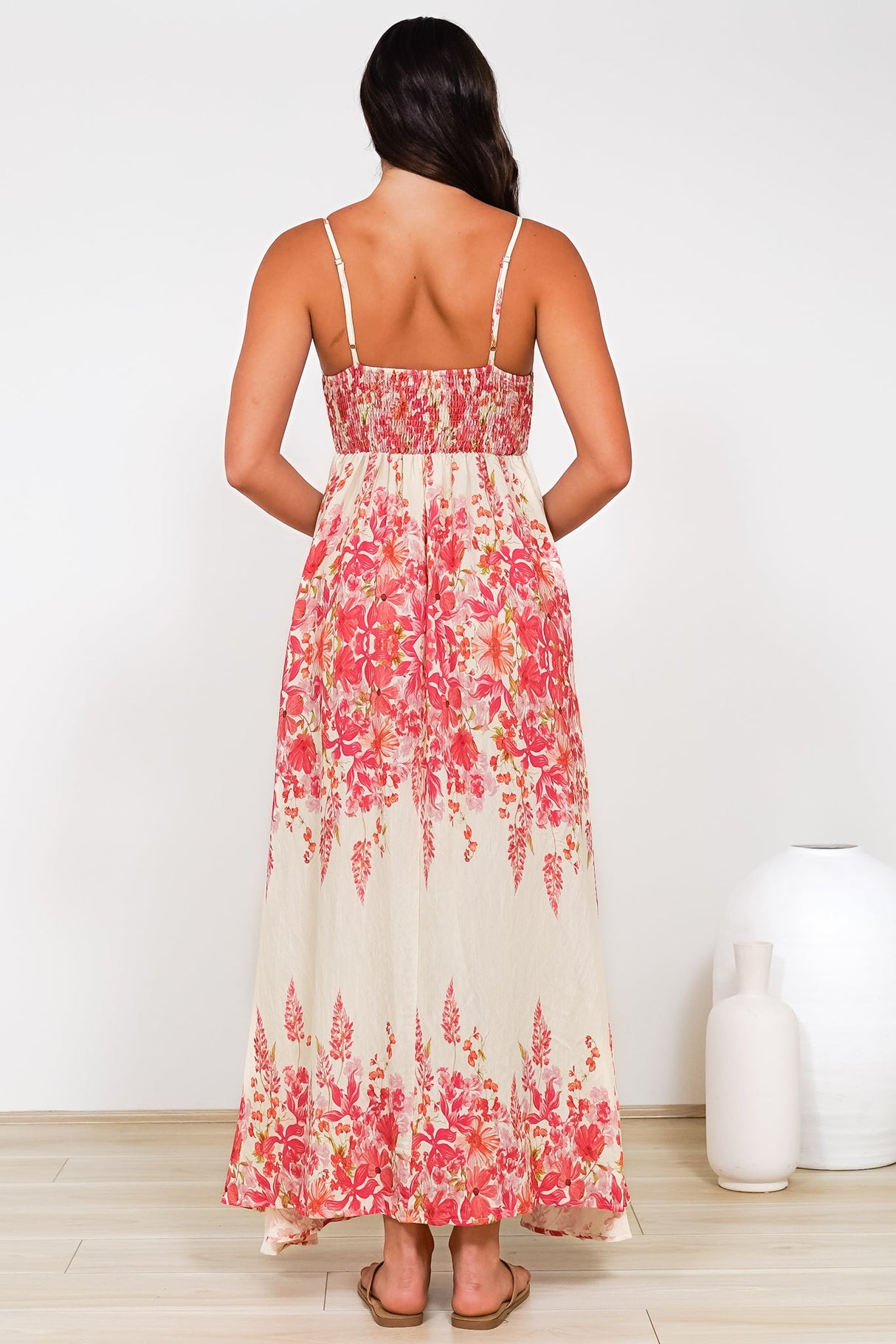 Radley Maxi Dress - Empire Line Sun Dress with Adjustable Straps in Blanche Print