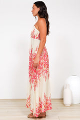 Radley Maxi Dress - Empire Line Sun Dress with Adjustable Straps in Blanche Print